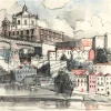 Monastery of Serra do Pilar. Ink, color pencil, 19x18cm