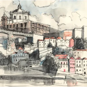 Monastery of Serra do Pilar. Ink, color pencil, 19x18cm