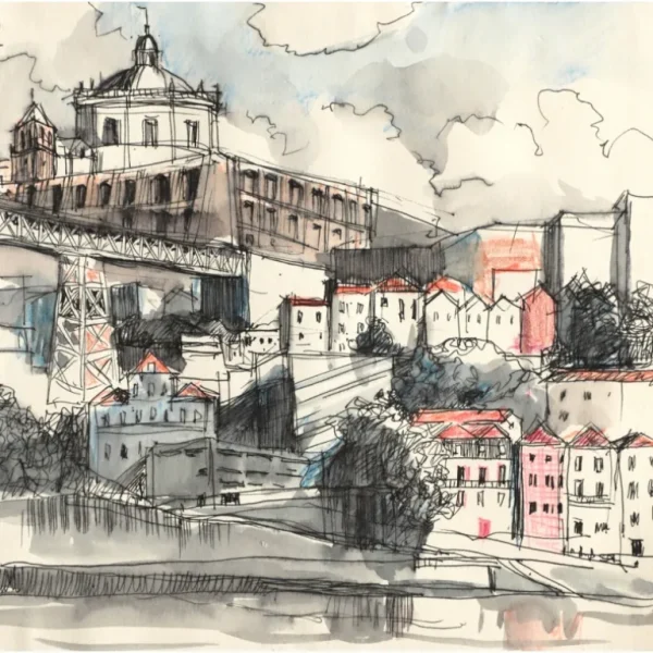 Monastery of Serra do Pilar. Ink, color pencil, 19x18cm