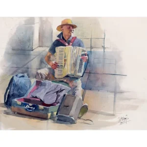 Street Musician. Watercolor 39x29cm