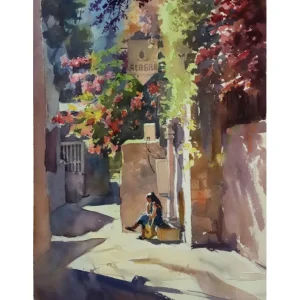Tatiana Ilitzky. Ein Karem lane . Watercolor. 27x37