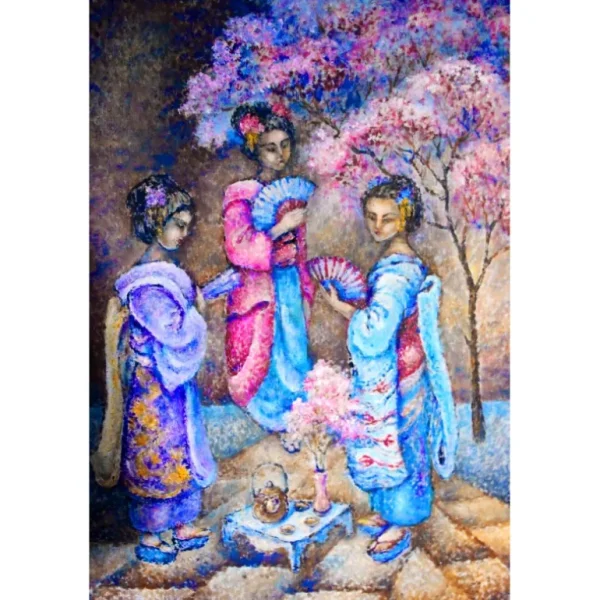 Tea Ceremony under the Sakura Tree by Helen Krasnoshchokova